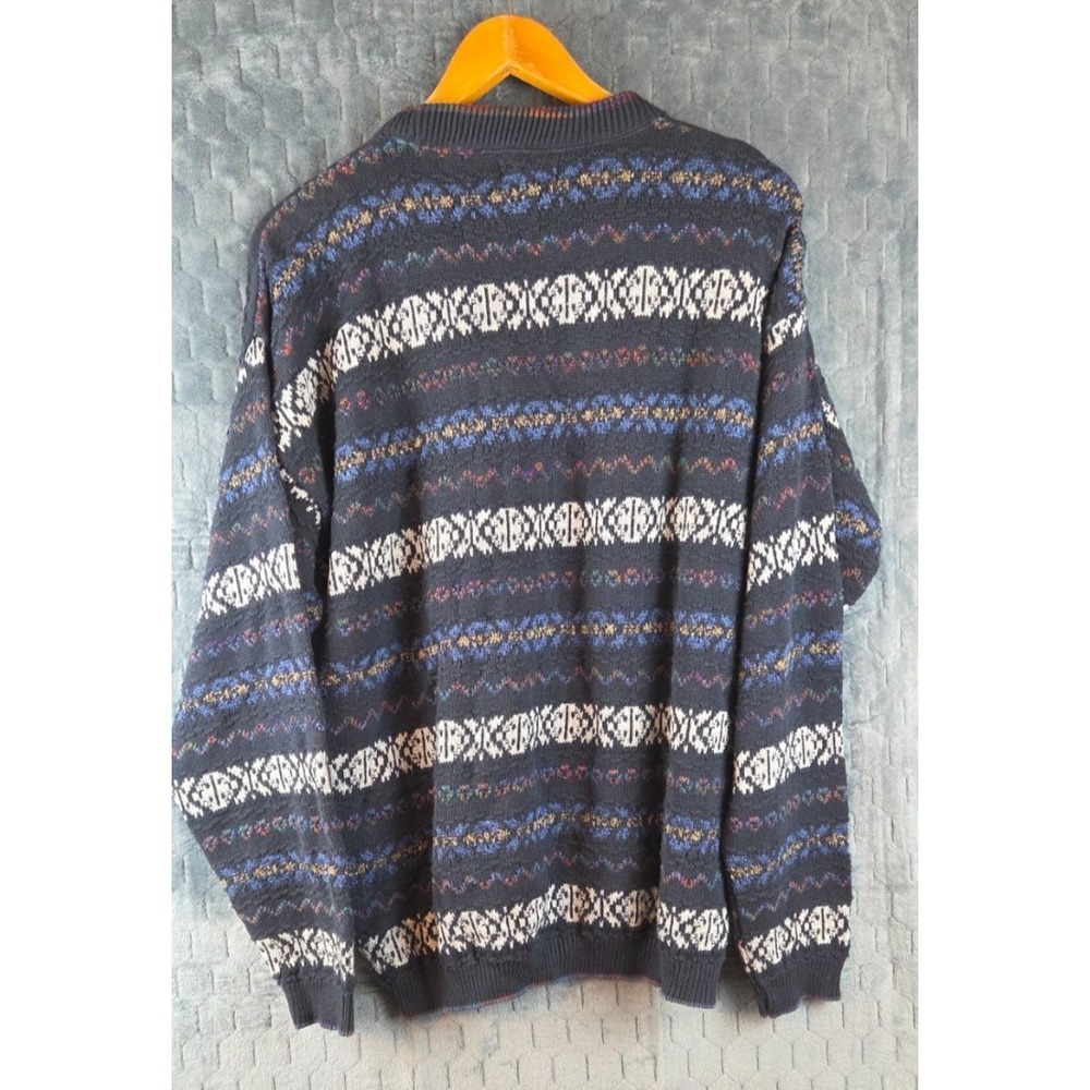 Vintage Alexander Julian Colours Sweater Men's XL Blue Geometric Striped - Picture 2 of 6